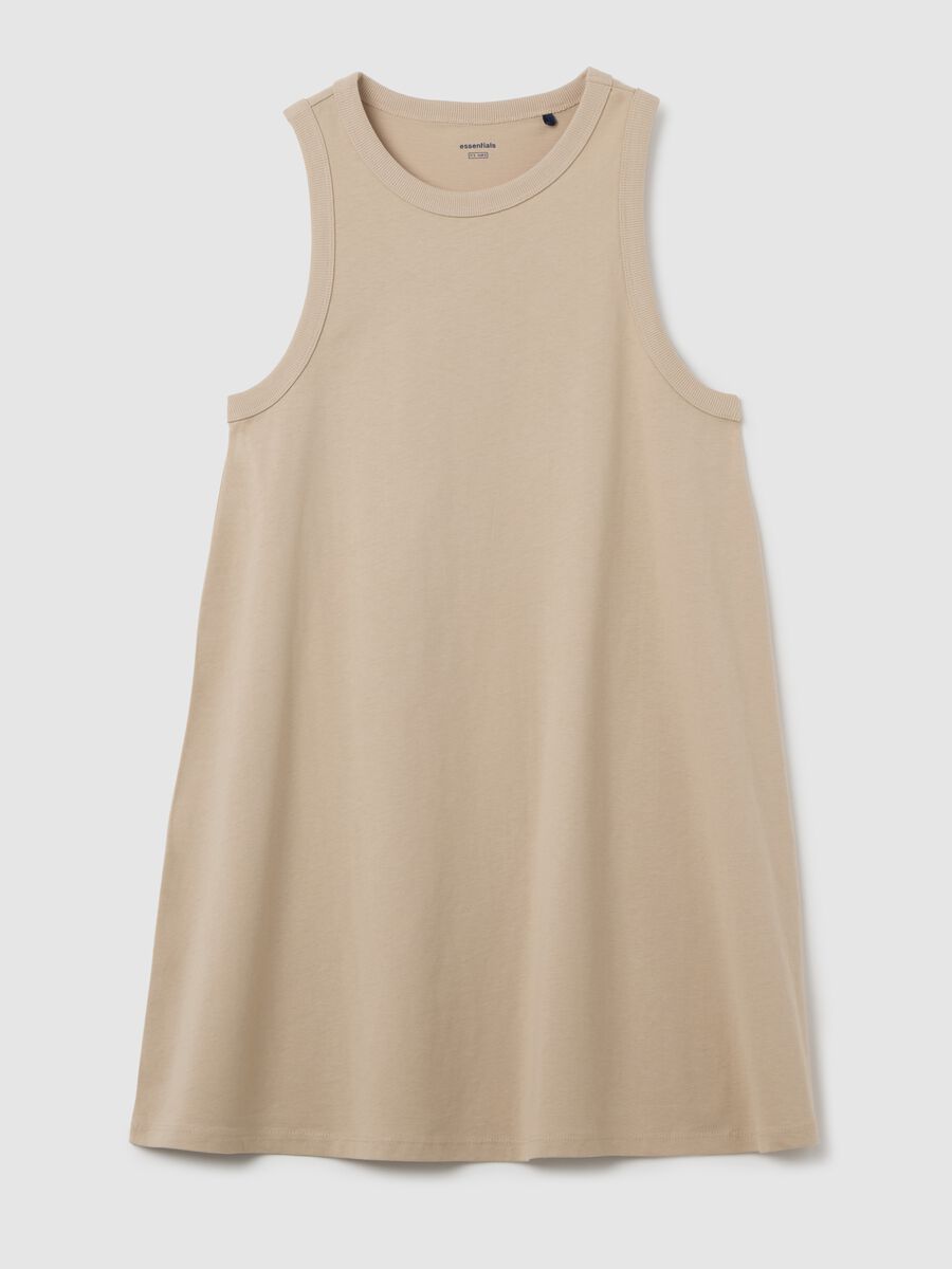 Women's dress in pure beige cotton_0