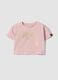 Pink cropped stretch cotton T-shirt with print for girls_0