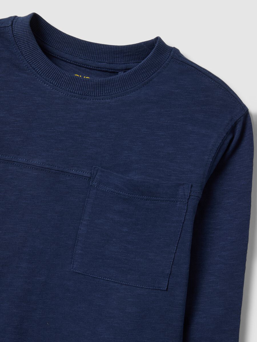Boys&rsquo; blue pure cotton T-shirt with chest pocket, oversized fit_2