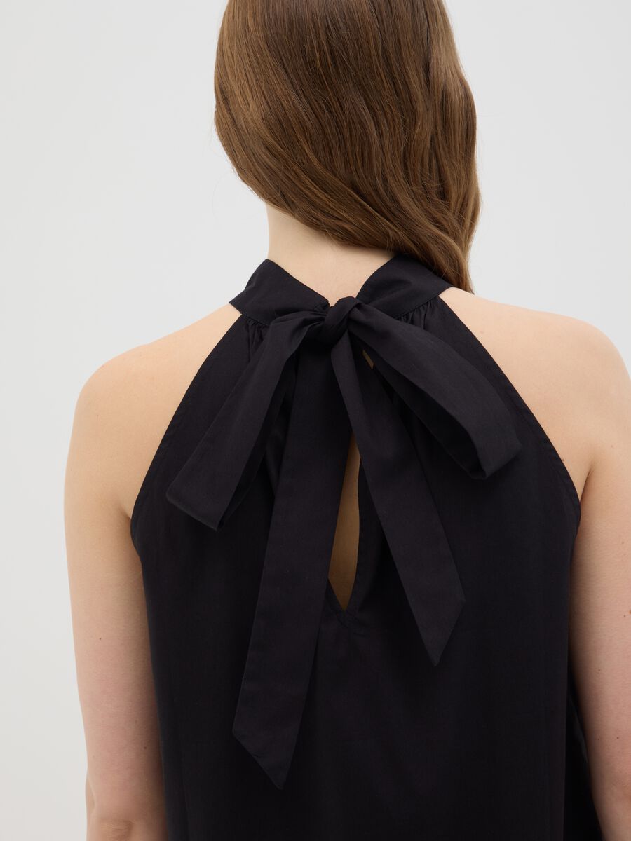 Women's dress in pure black cotton regular fit_3