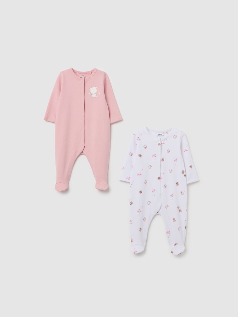 Two-pack onesies in cotton with feet and print_0