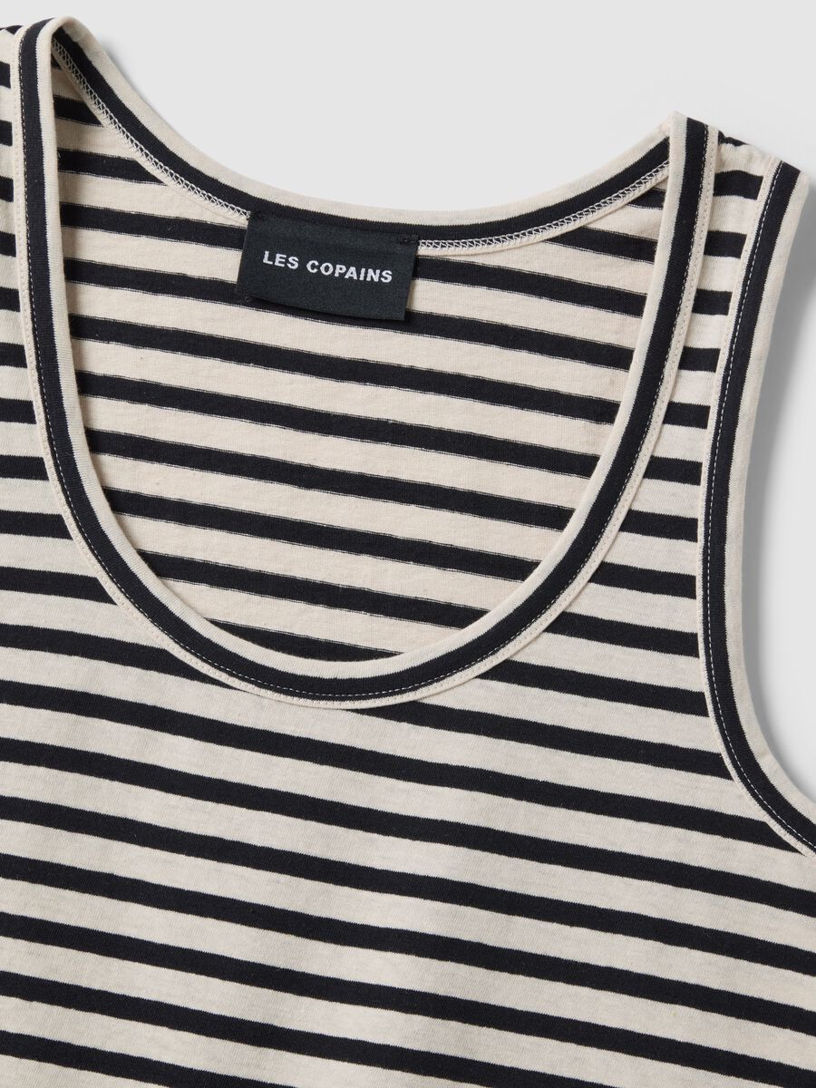 Multicolor striped regular fit cotton and linen tank top_1