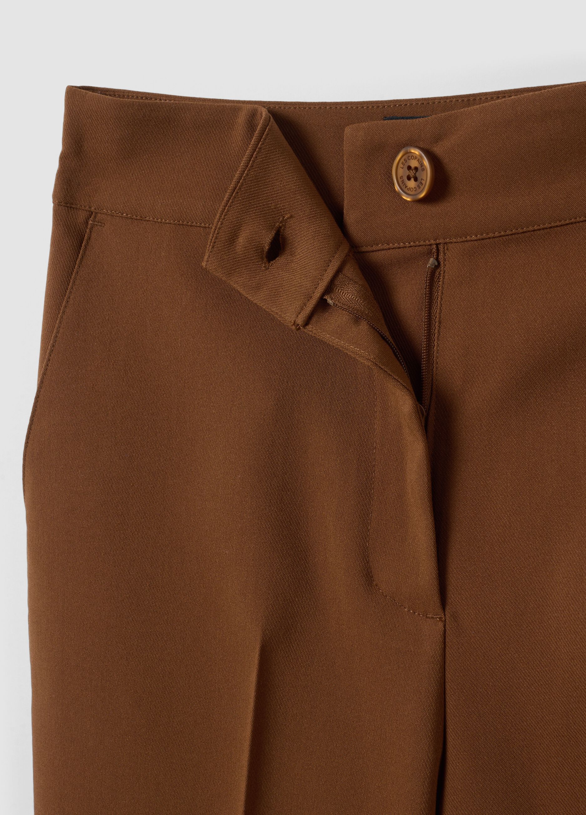 Brown stretch viscose formal trousers, straight fit