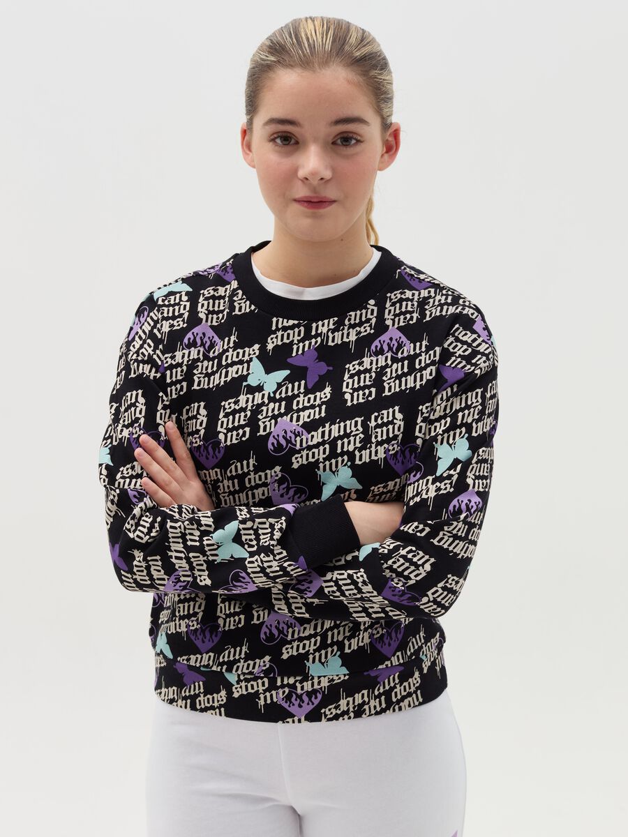 Cotton sweatshirt with gothic print_0