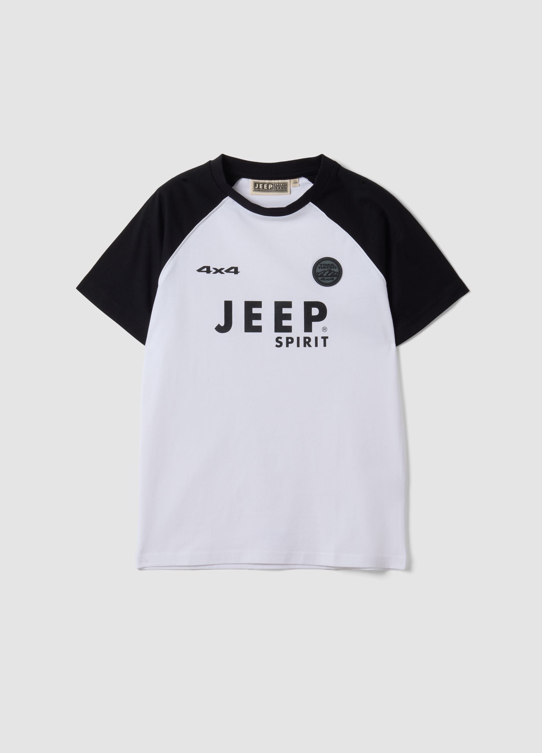 White pure cotton T-shirt with raglan sleeves for boys