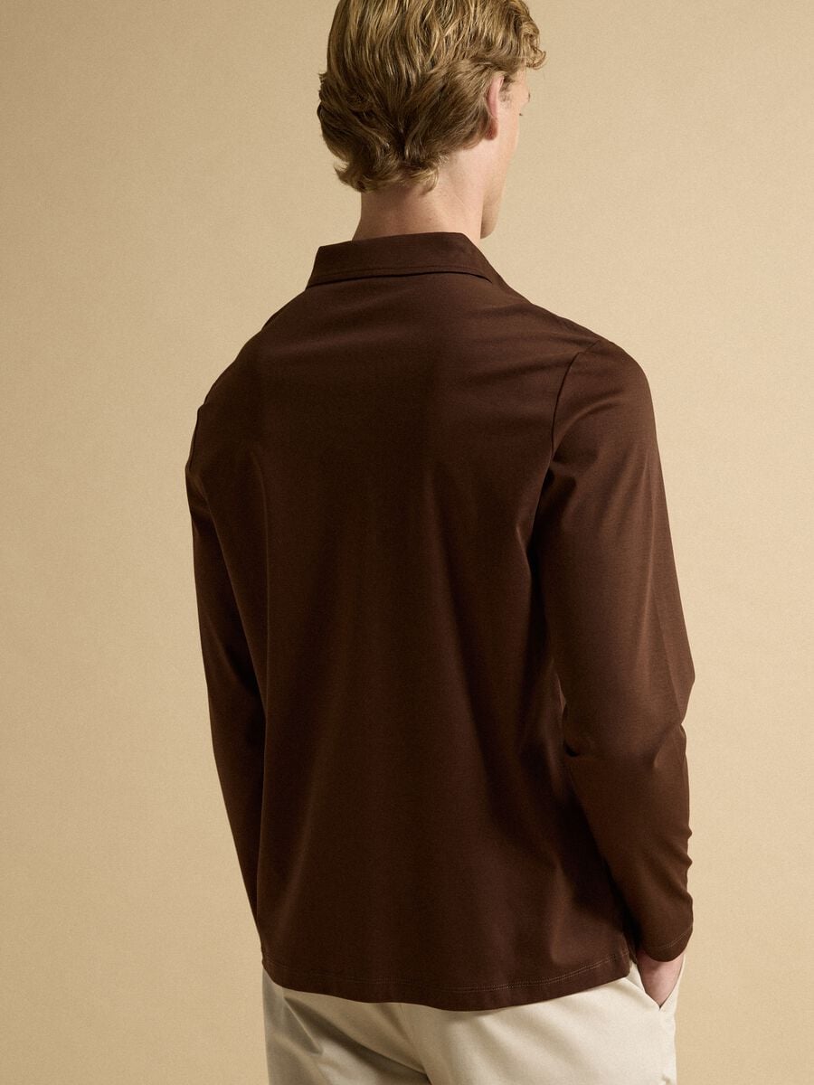 Polo marrone in puro cotone a maniche lunghe_3