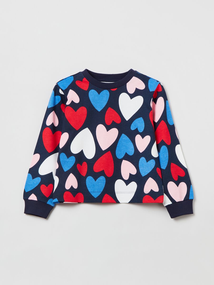 Cotton sweatshirt with multicolour hearts print_0