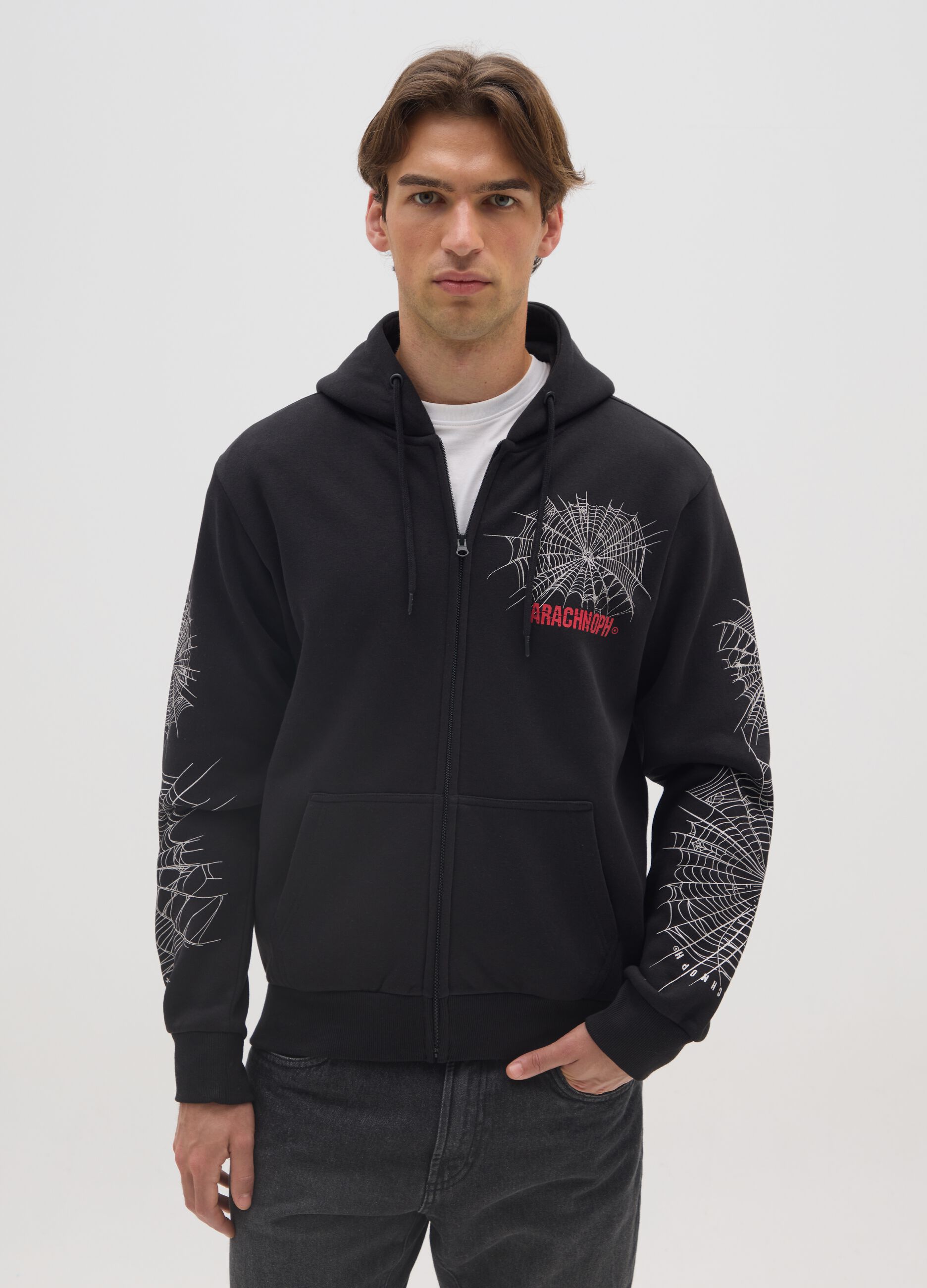 Black cotton-blend hoodie