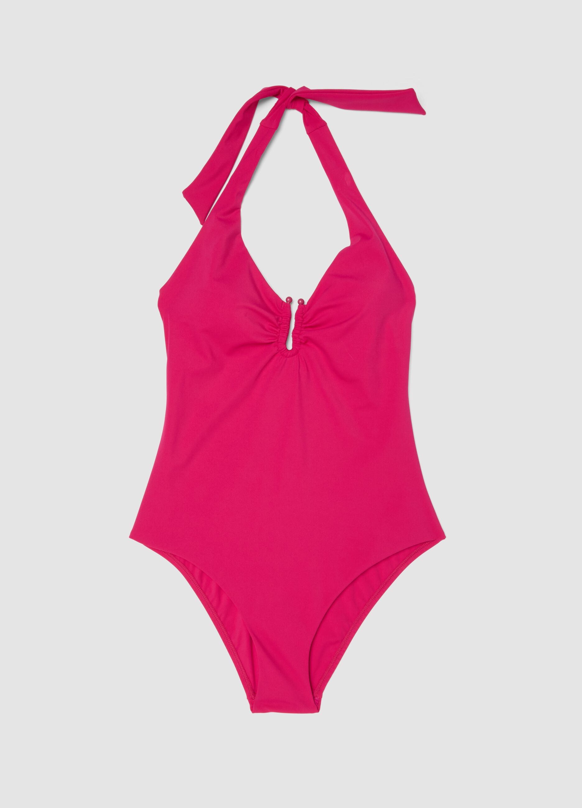 Pink stretch halterneck swimsuit