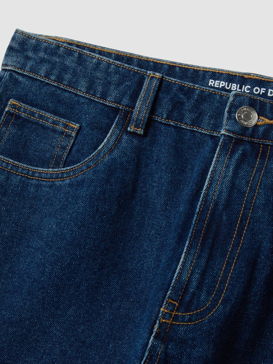 Blue cotton blend trousers with regular fit_5