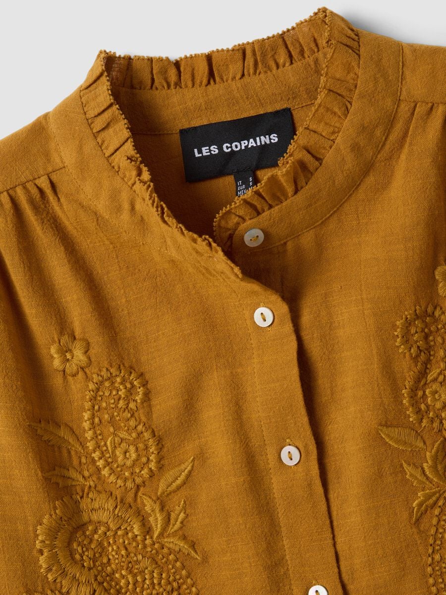 Camicia arancione in puro cotone con ricami_1