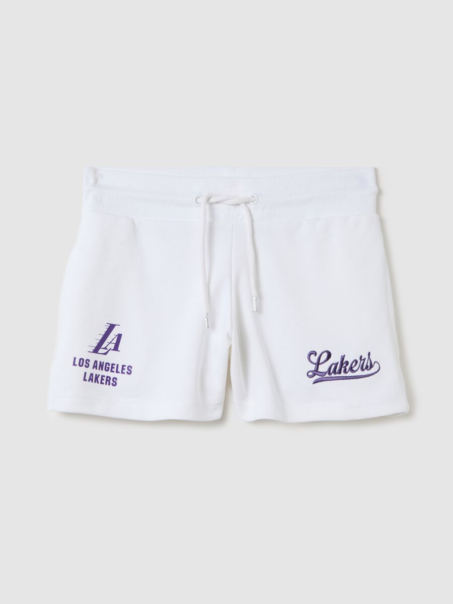 White shorts with embroidery and NBA Los Angeles Lakers print_4