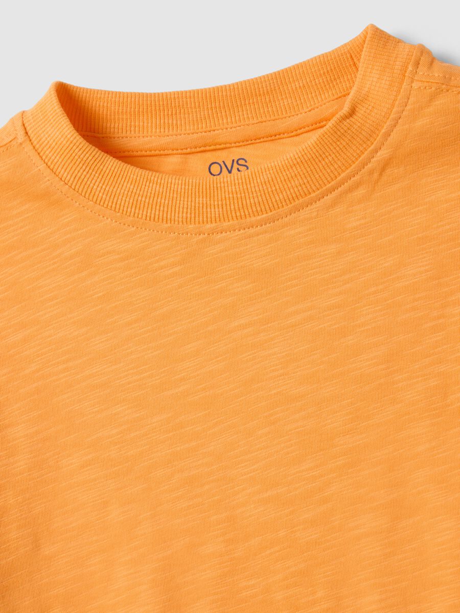 T-shirt girocollo in puro cotone arancione da bambino oversize fit_3