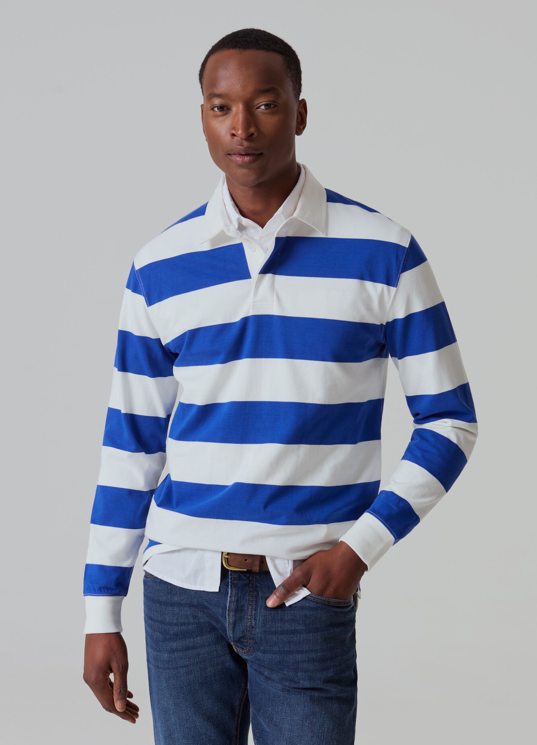 Striped polo shirt with long sleeves