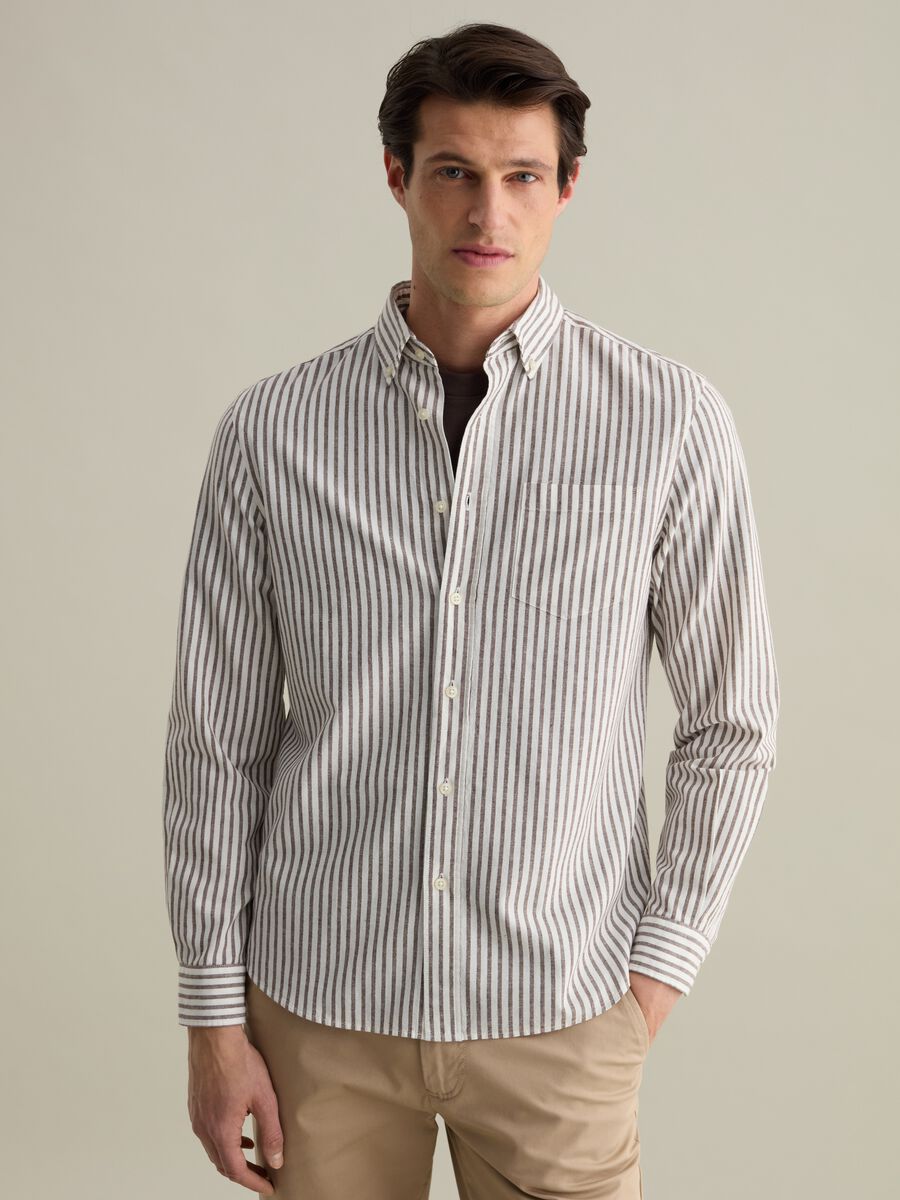 Striped regular-fit shirt in cotton and linen_0