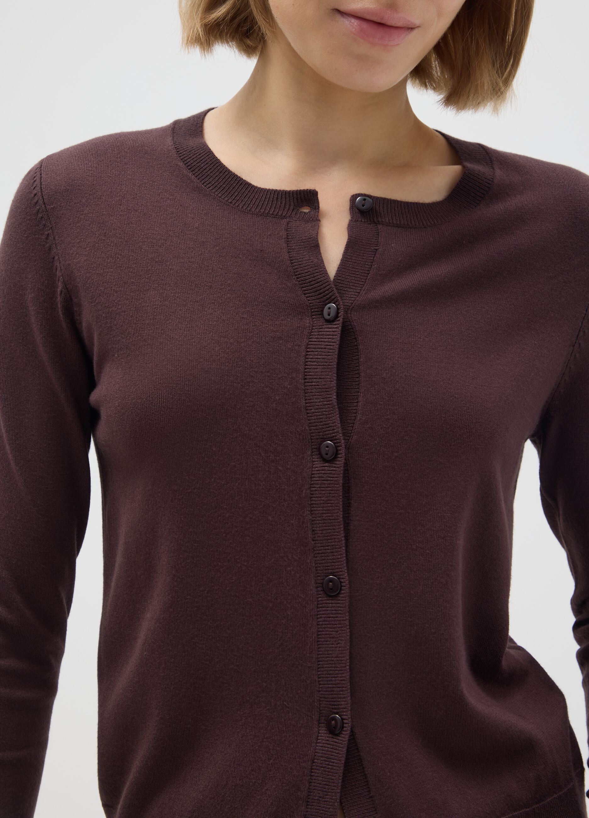Brown viscose blend cardigan regular fit