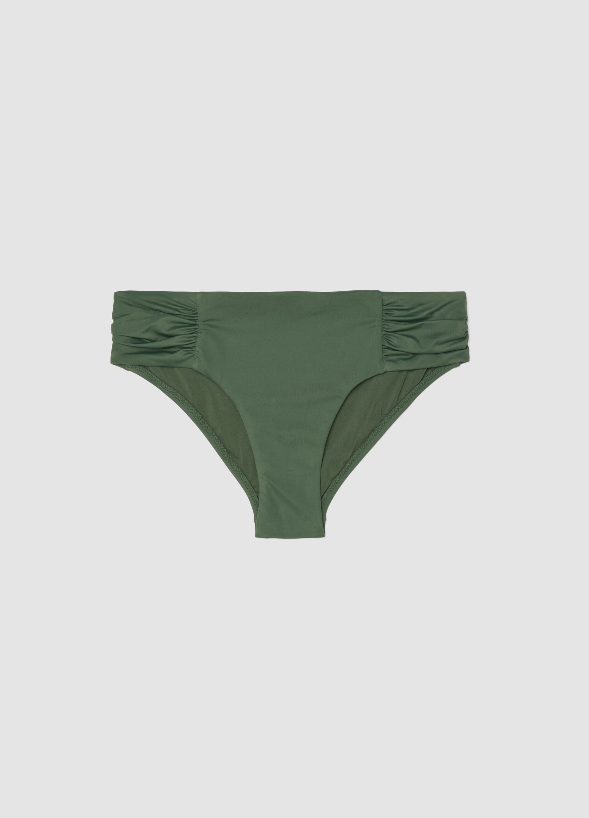 Green stretch swim briefs with side ruching