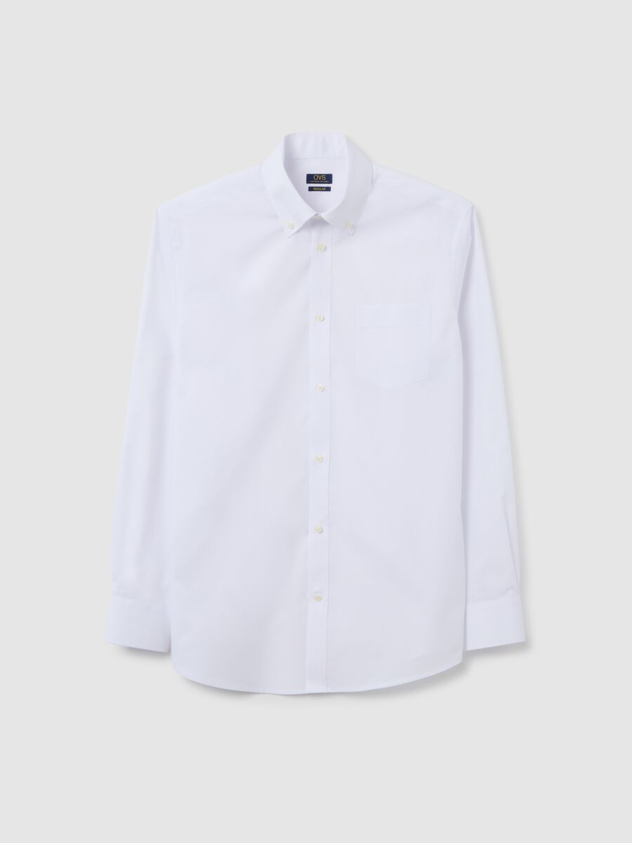 White cotton blend regular fit easy iron shirt_0