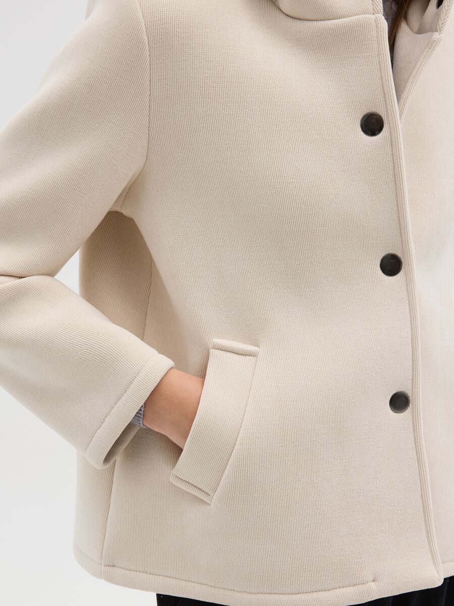 Giacca beige in tessuto a costine con cappuccio_3