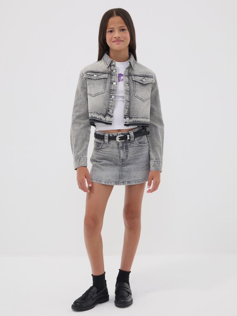 Gonna pantalone grigia in cotone elasticizzato regular fit per ragazza_0