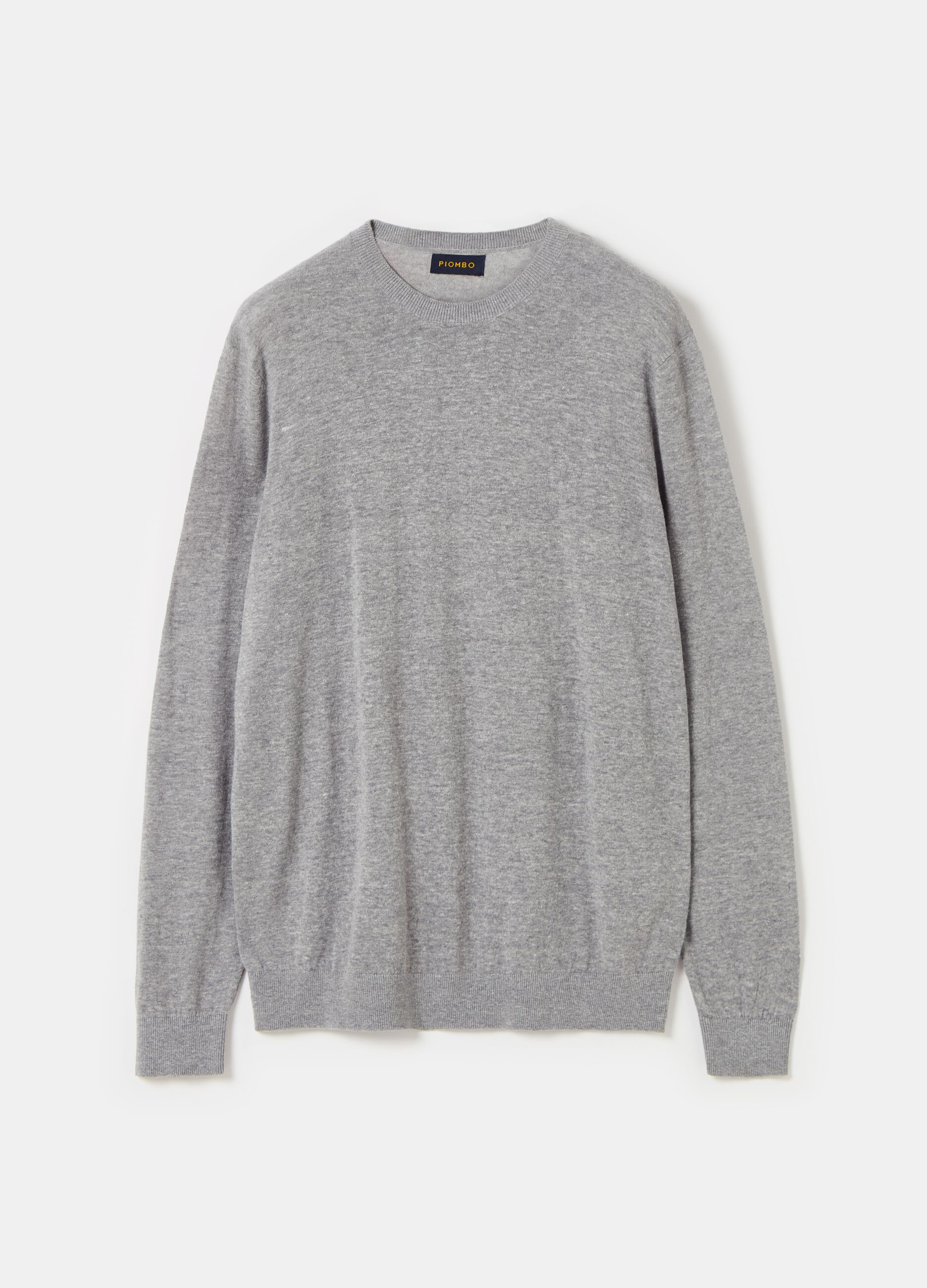 Cotton and linen pullover with round neck