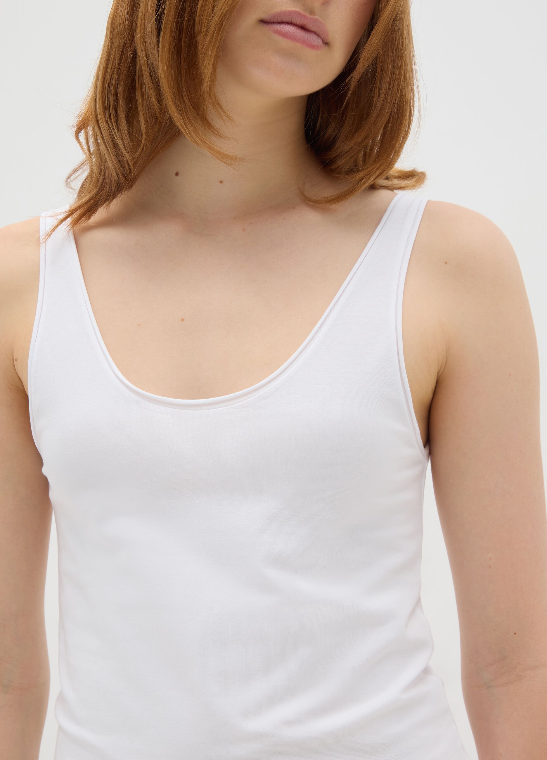 Women's white stretch cotton vest top regular fit