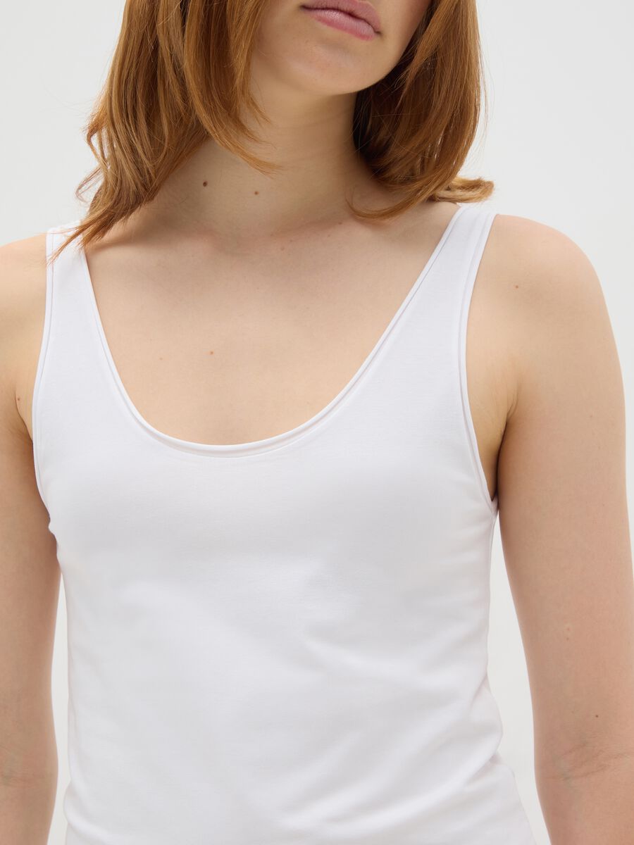 Women's white stretch cotton vest top regular fit_3