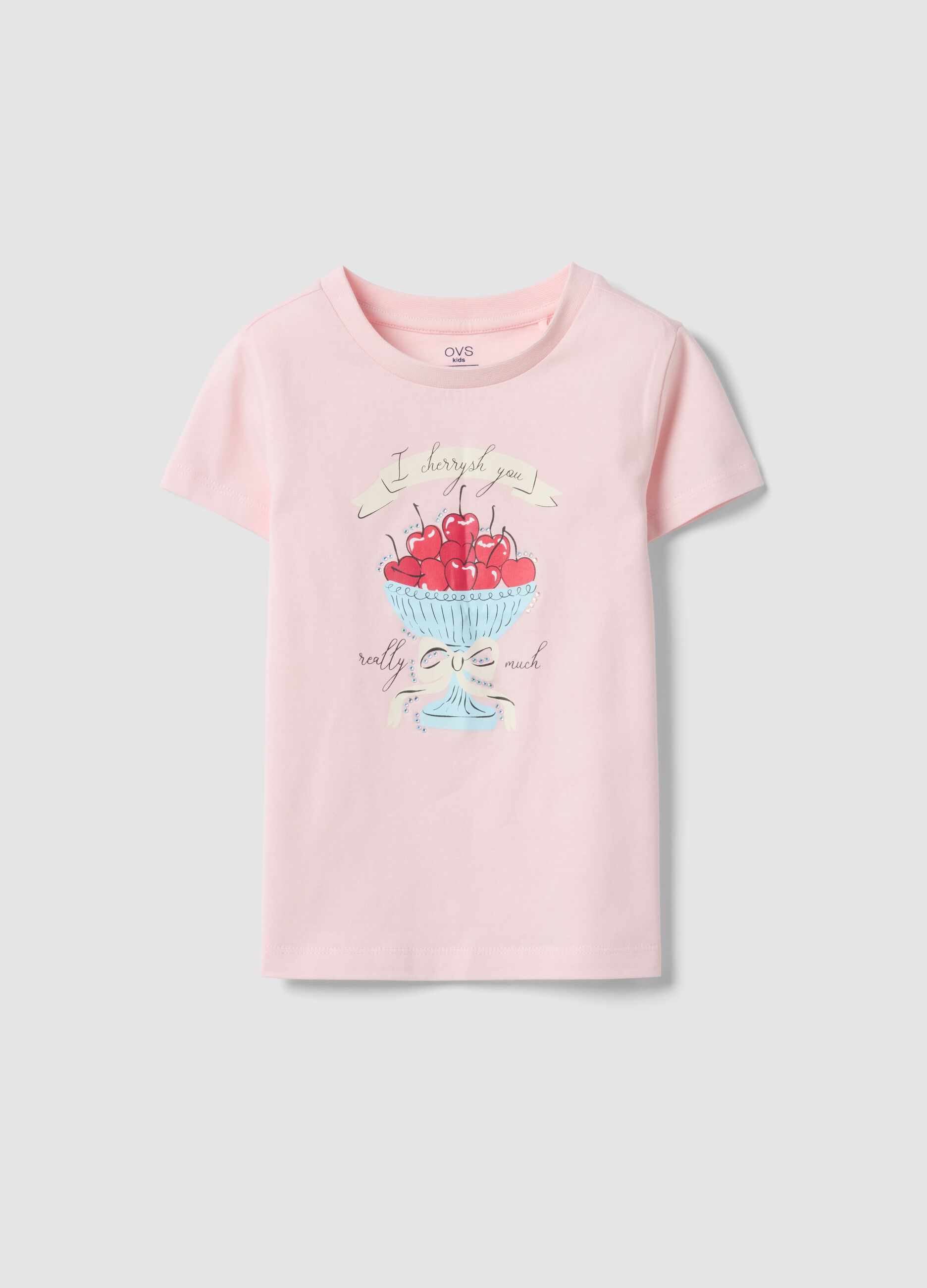 Girls' pink regular fit pure cotton t-shirt with print
