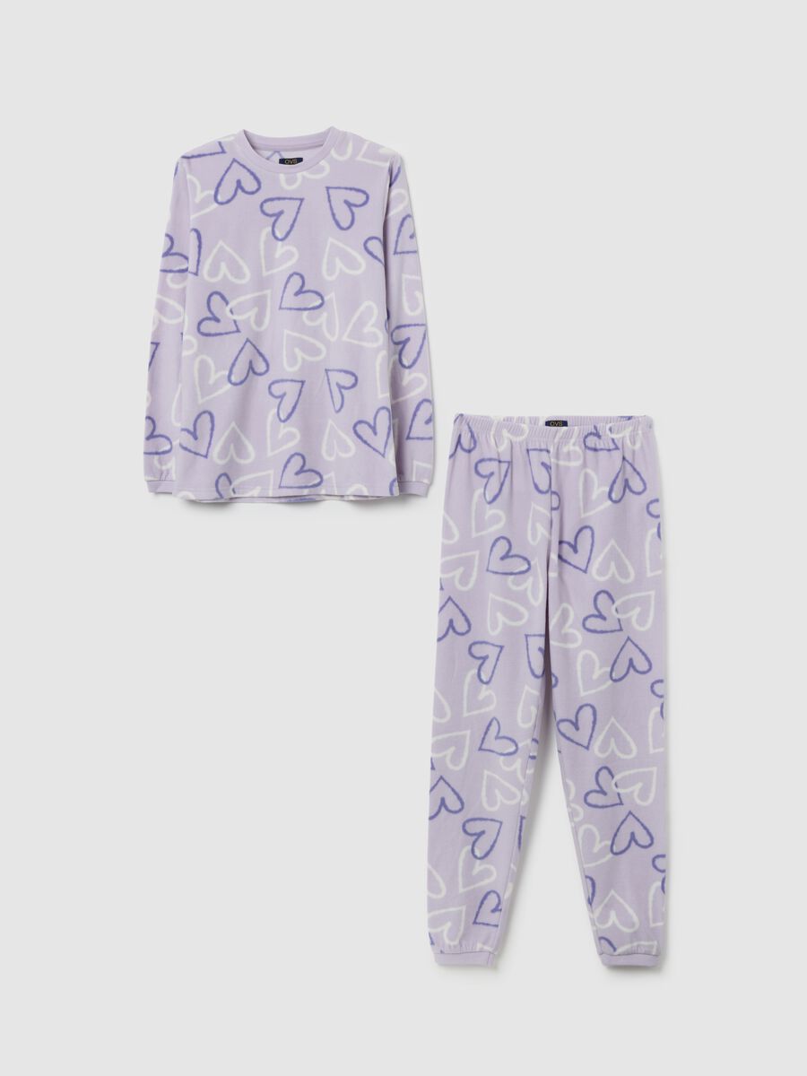 Pigiama da ragazze in pile viola regular fit_0