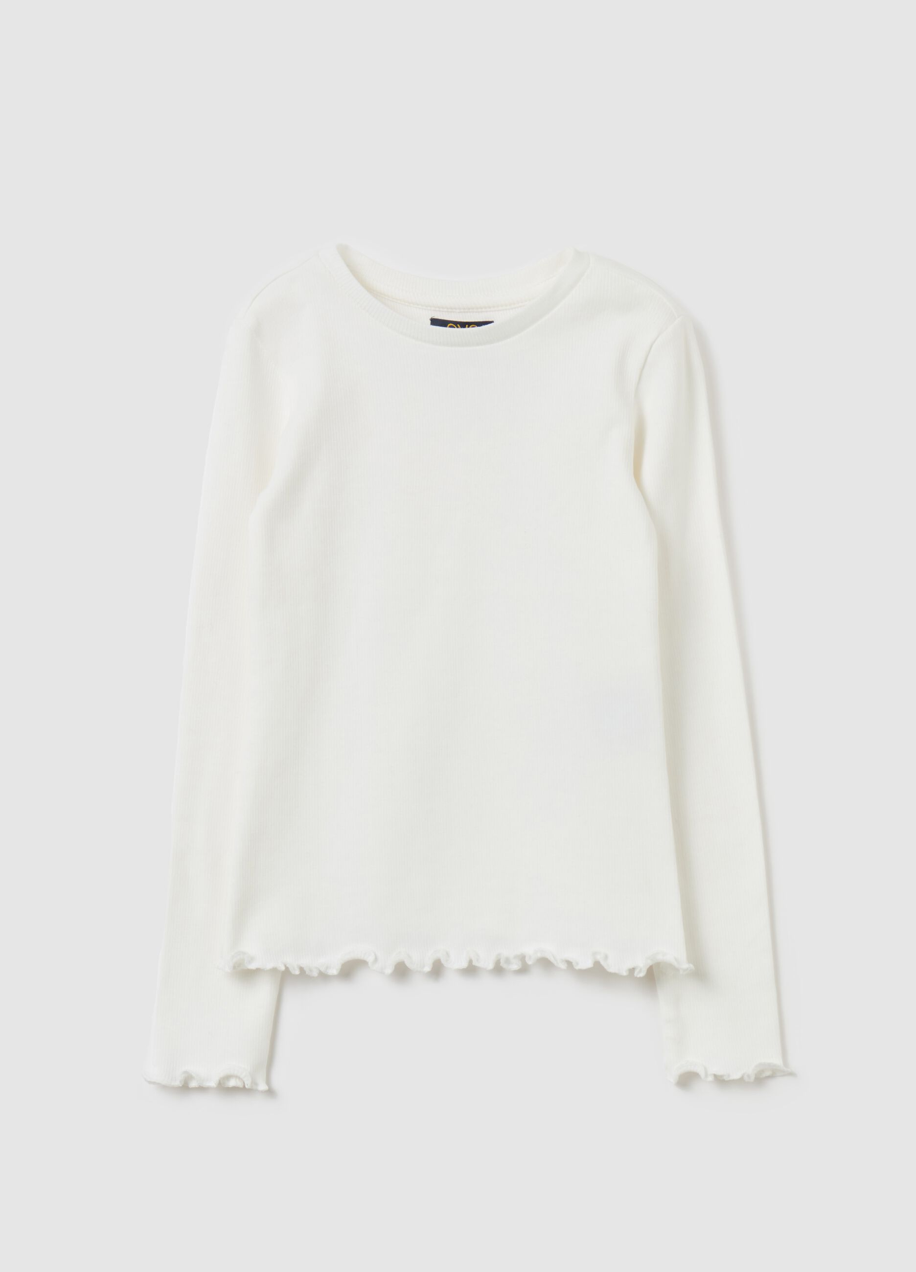 Long-sleeved T-shirt with wavy edging