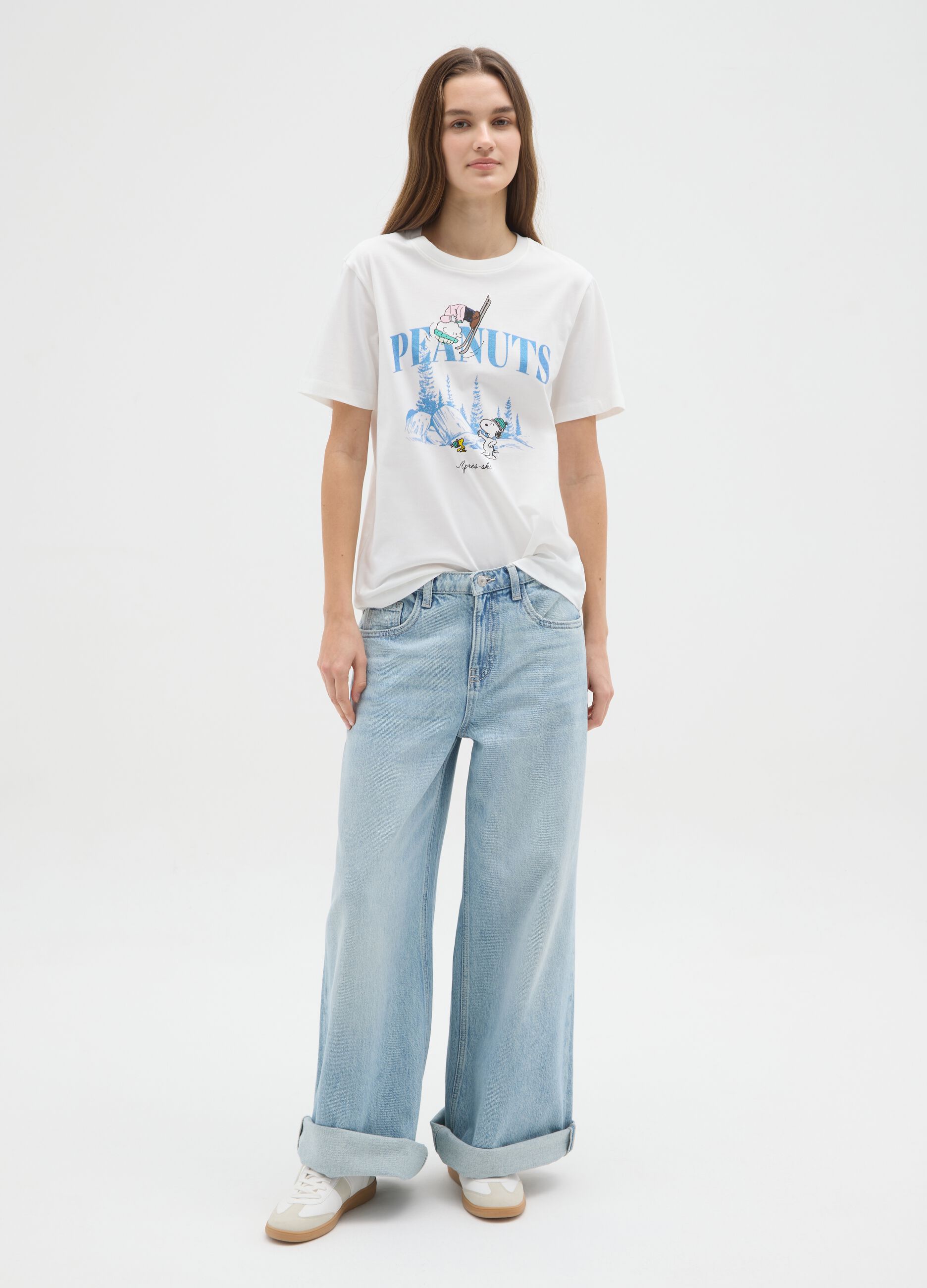 White pure cotton regular fit T-shirt with Peanuts print