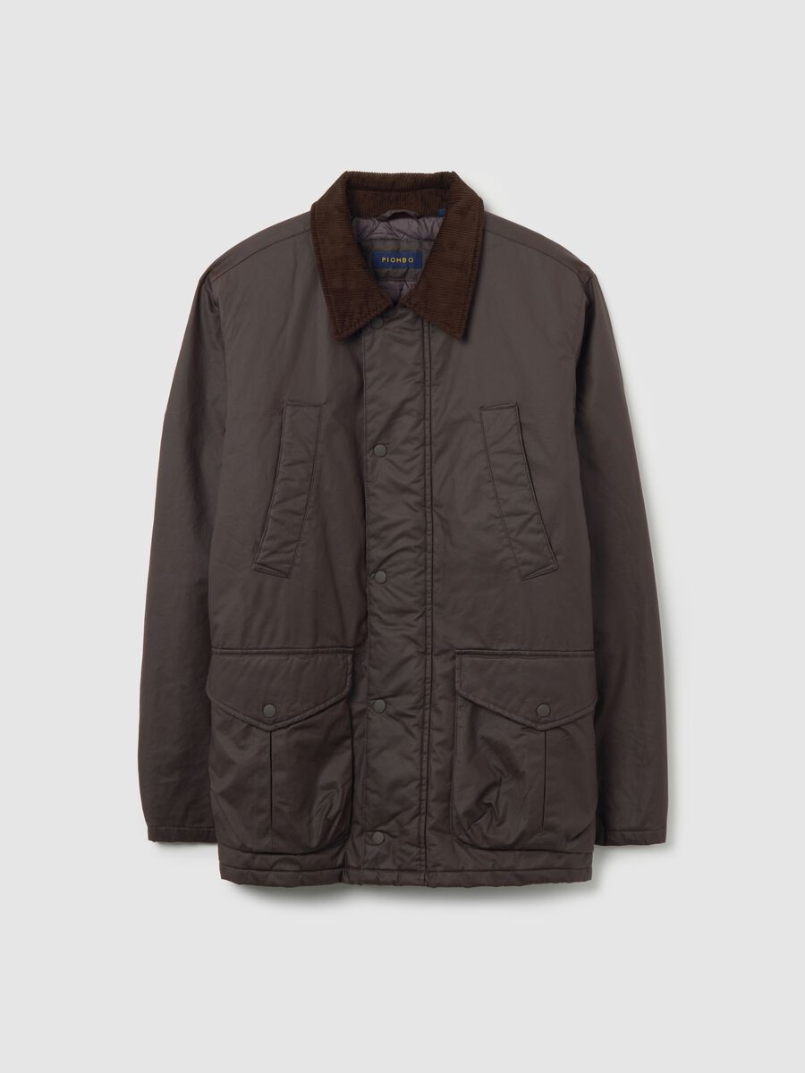 Brown padded jacket with zip and buttons_0