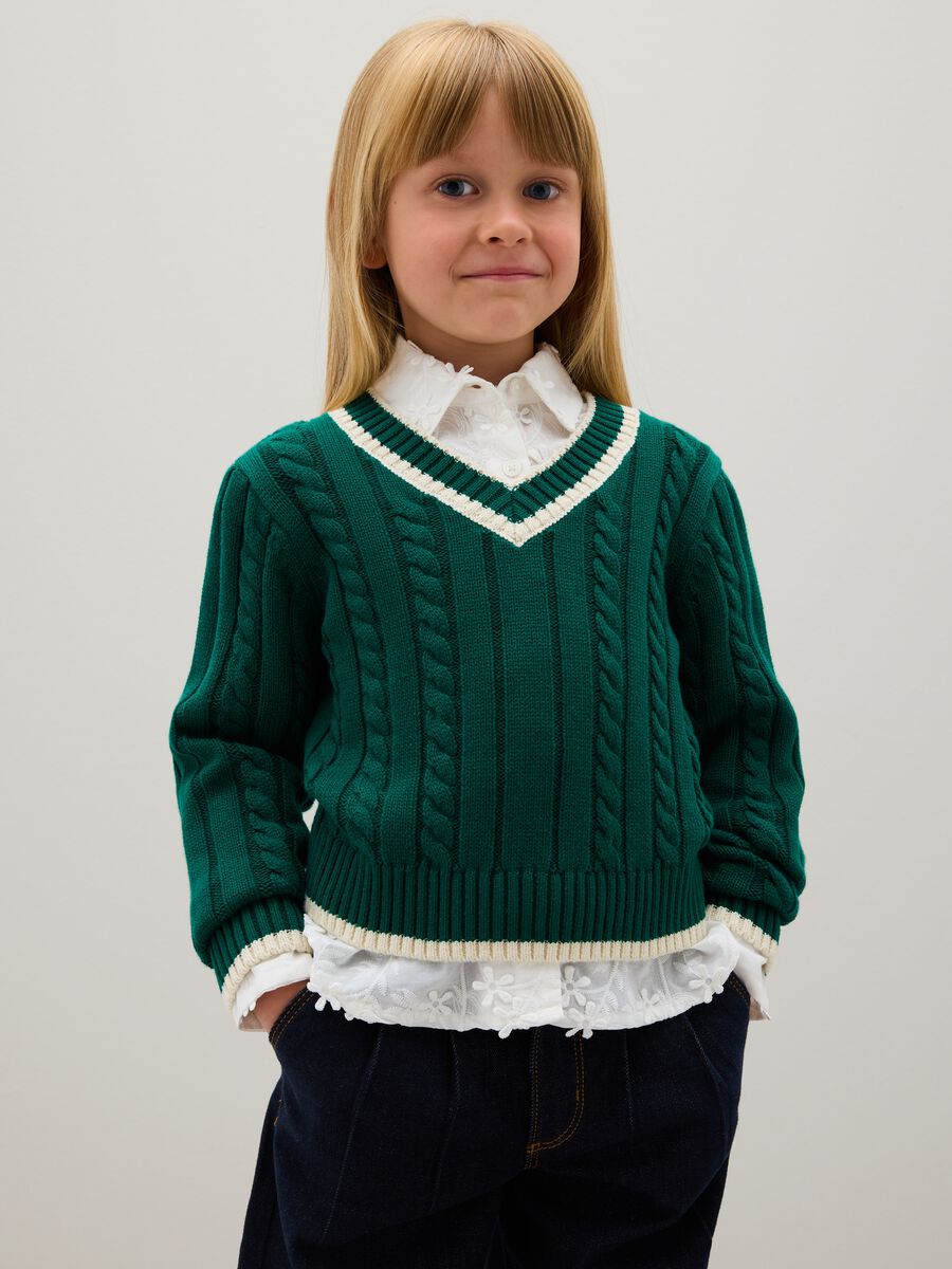 Girls' Regular Fit Green Pure Cotton Sweater_0