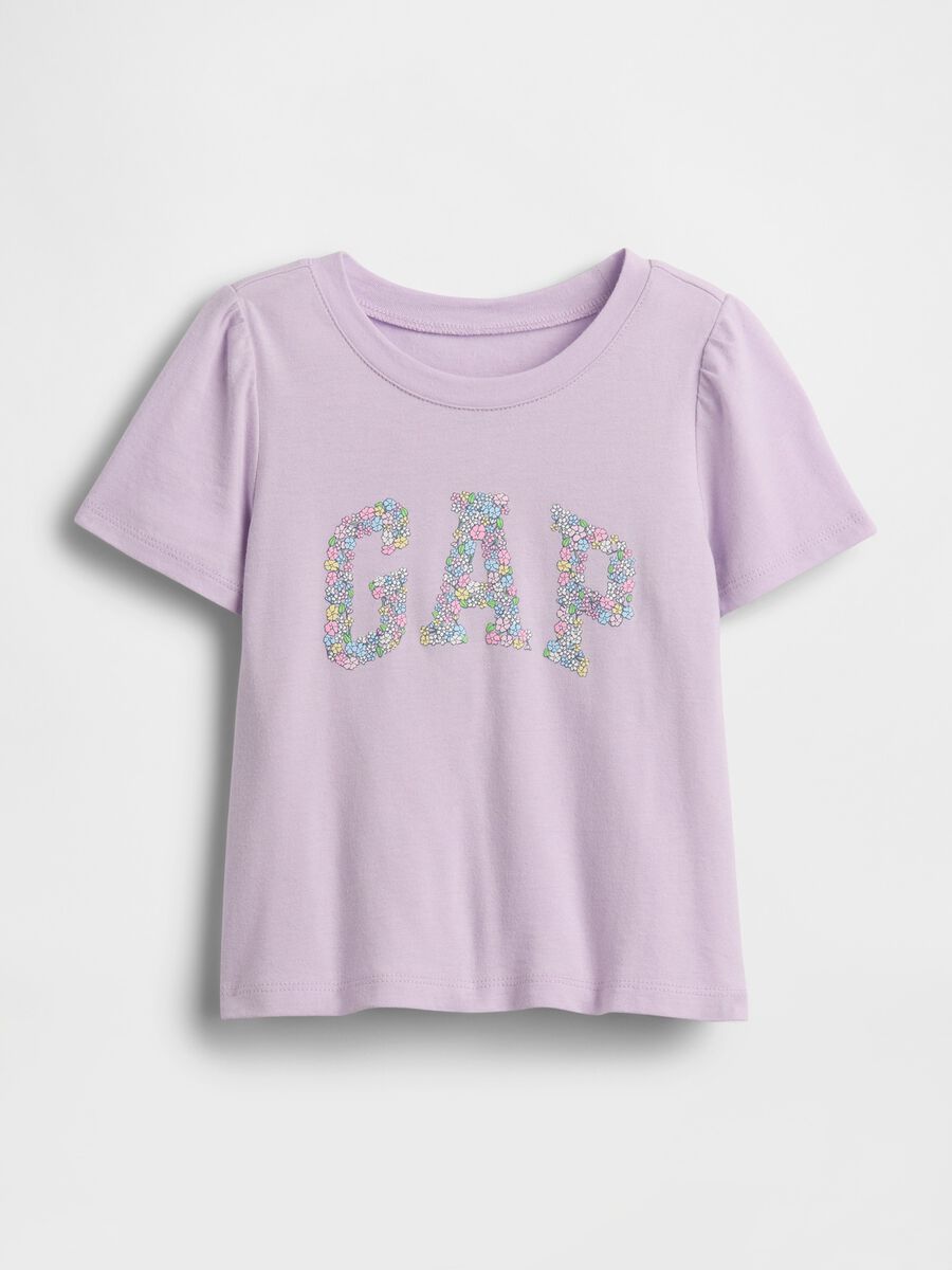 Pure cotton short-sleeve T-shirt with floral print_0