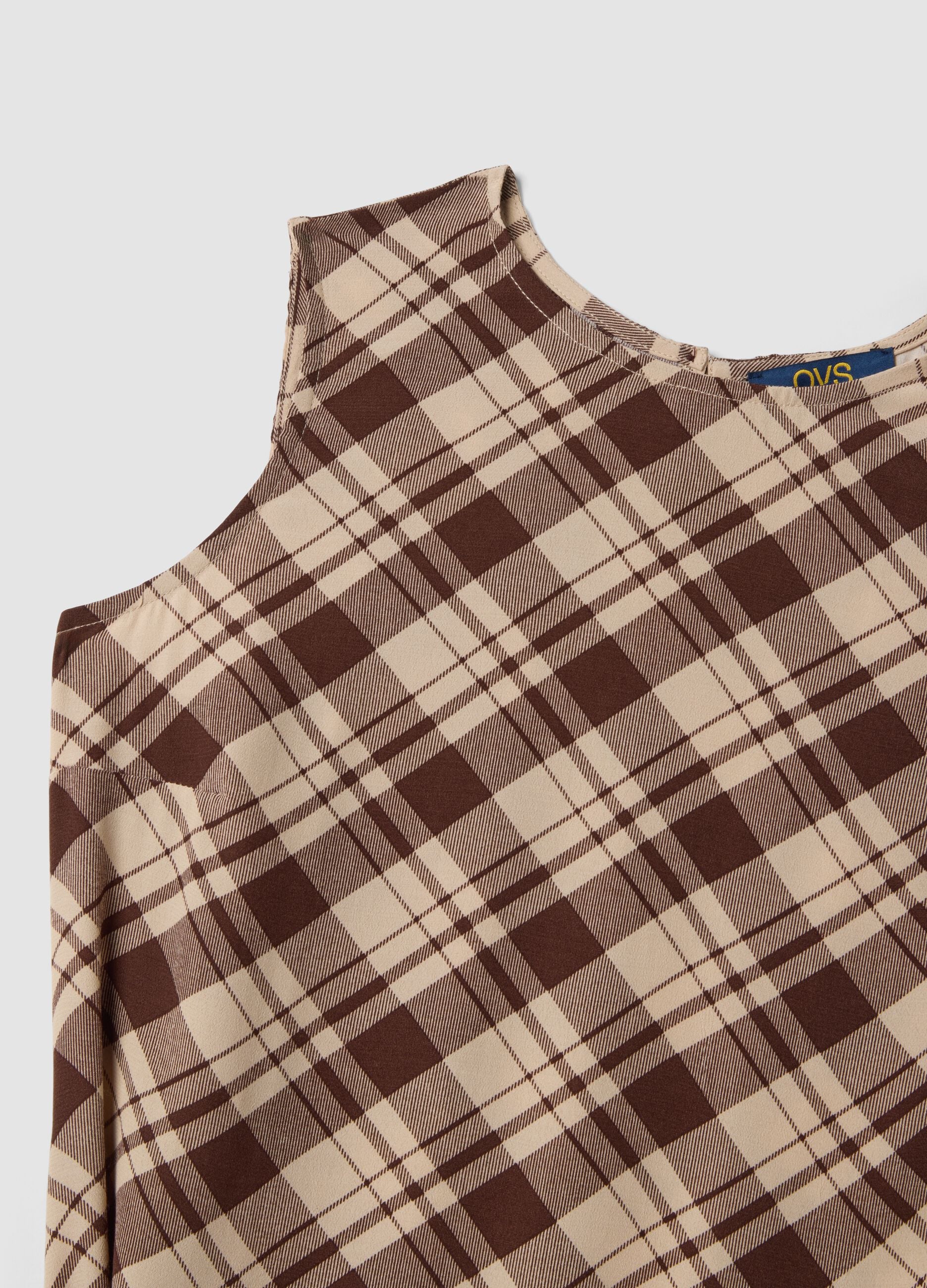 Abito midi marrone in pura viscosa a quadri regular fit