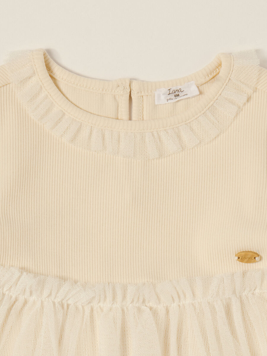 Beige dress for girls in stretch cotton_2