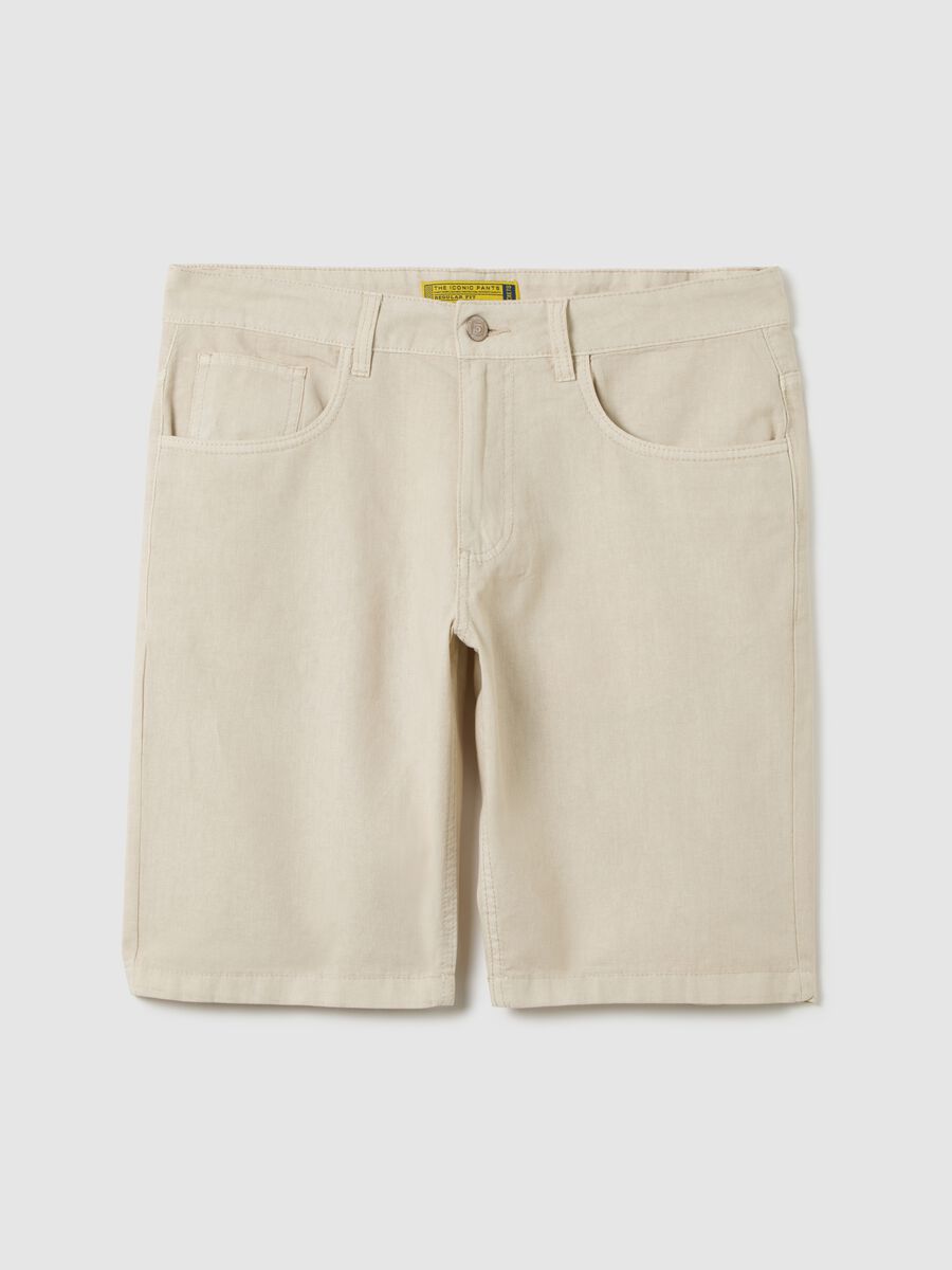 Shorts da uomo in misto cotone beige regular fit_0