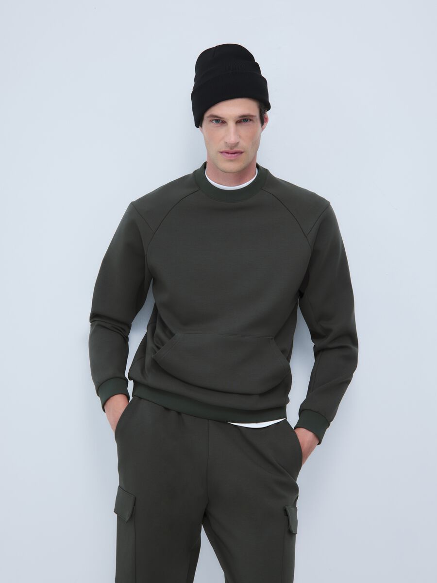 Green Cotton Blend Sweatshirt with Front Pocket_0