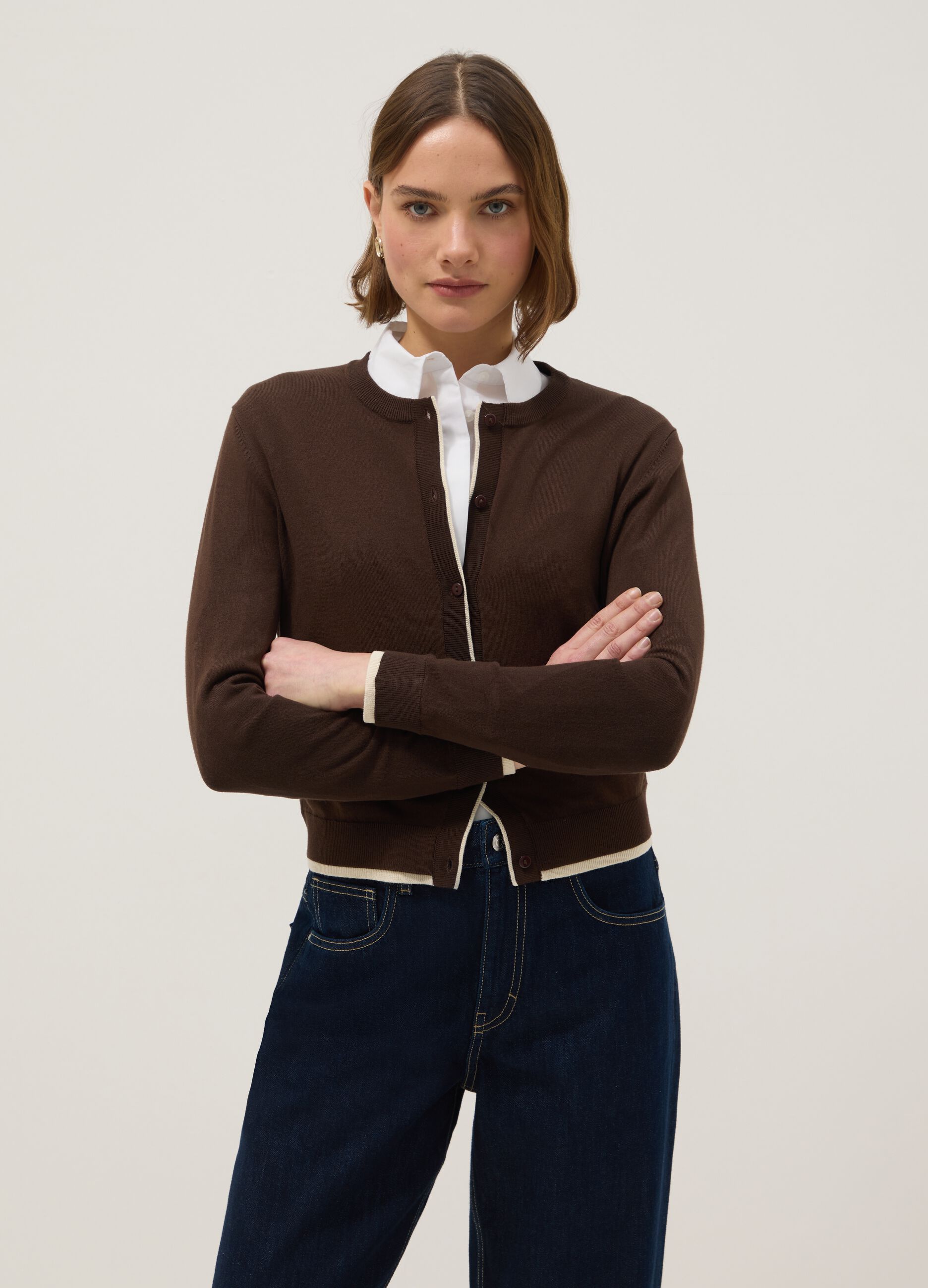 Brown viscose blend cardigan regular fit