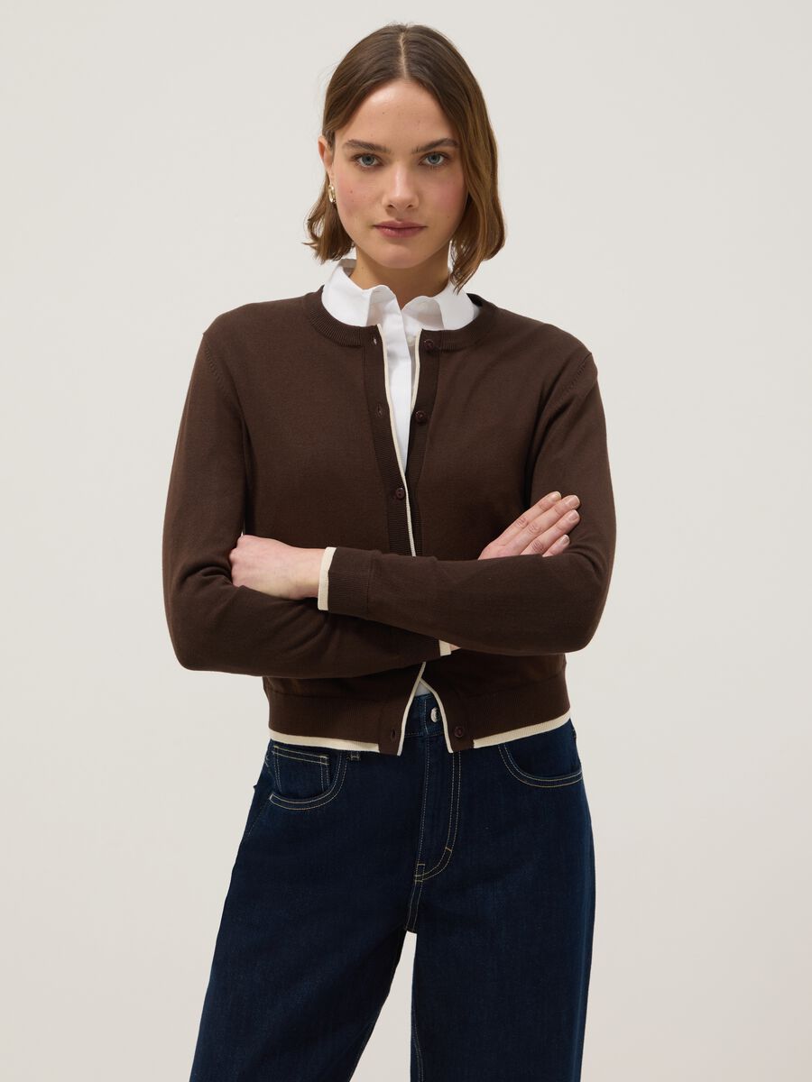 Cardigan in misto viscosa marrone regular fit_0