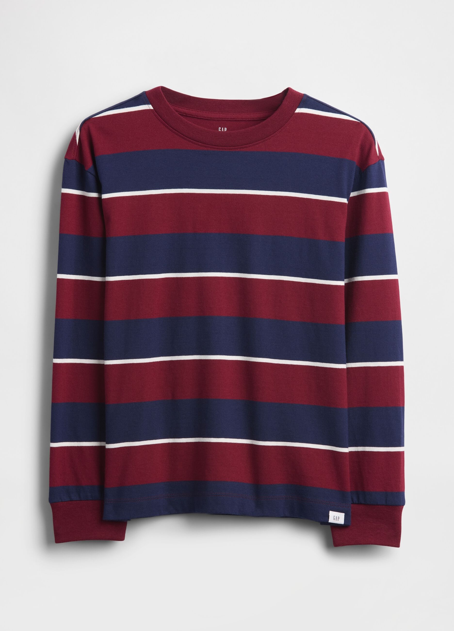 Long Sleeve Blue and Red Striped Cotton T-Shirt