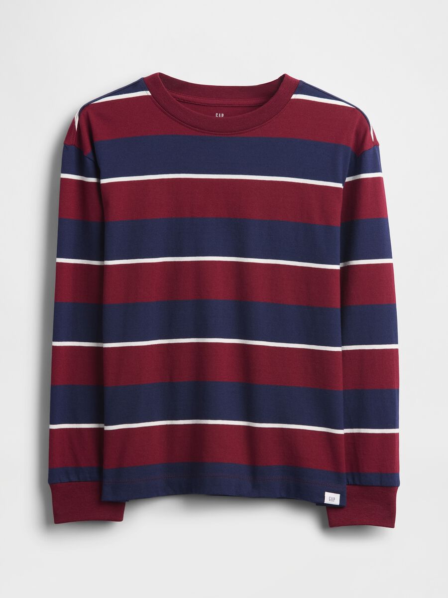 Long Sleeve Blue and Red Striped Cotton T-Shirt_0