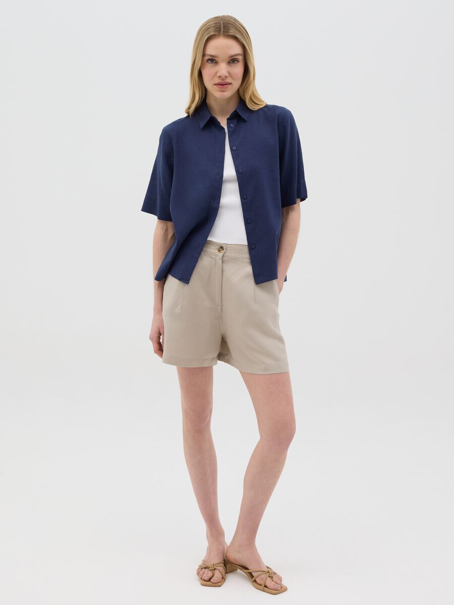 Women’s blue regular-fit shirt in linen and viscose_1