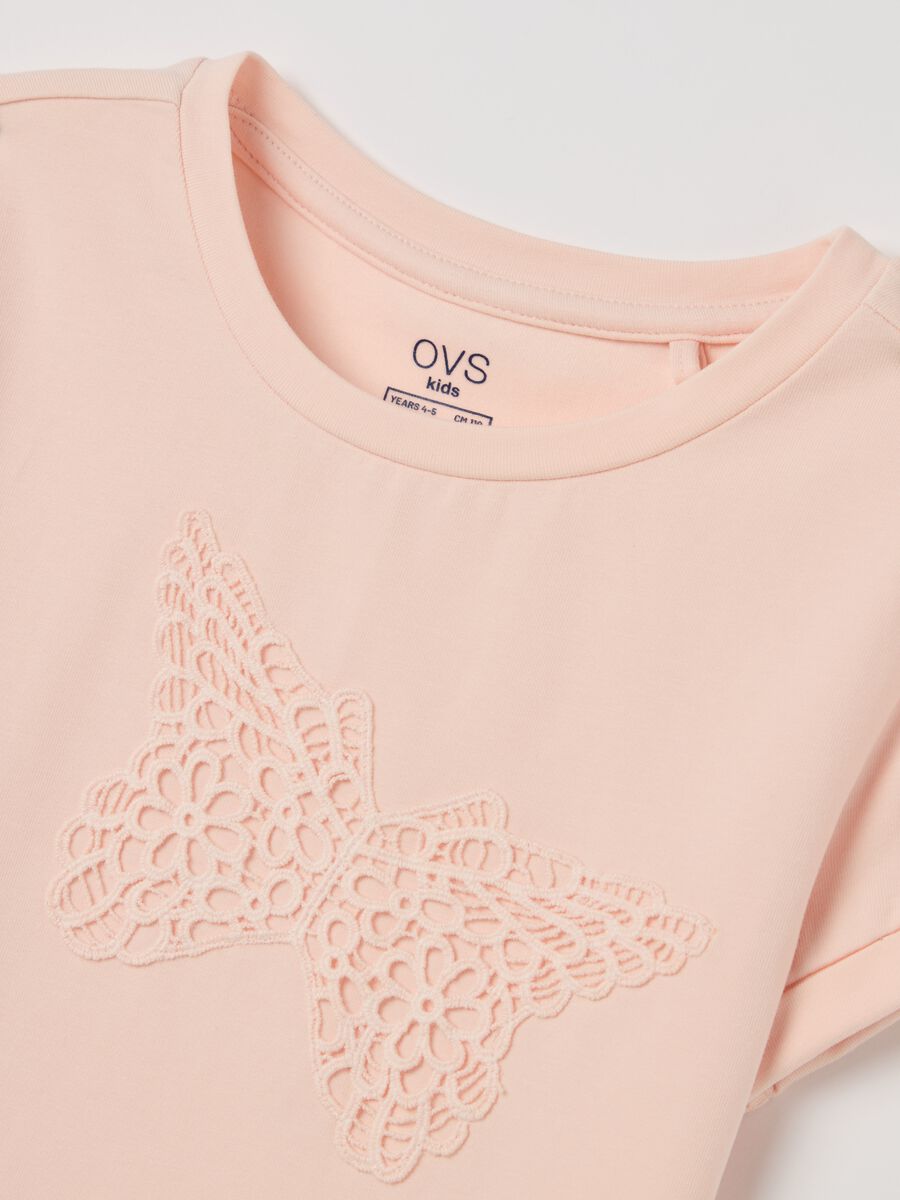 Stretch cotton T-shirt with broderie anglaise butterflies_2