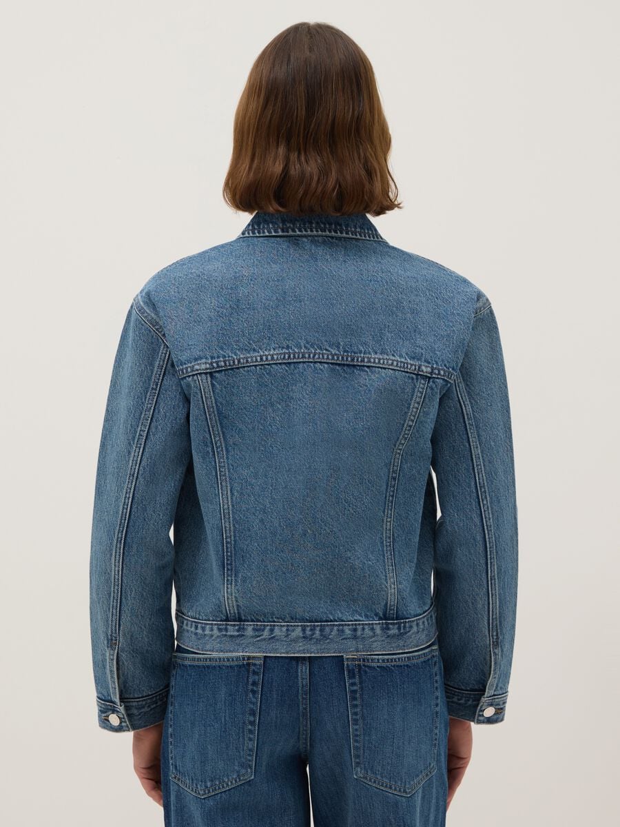 Giacca in puro cotone denim blu regular fit_3