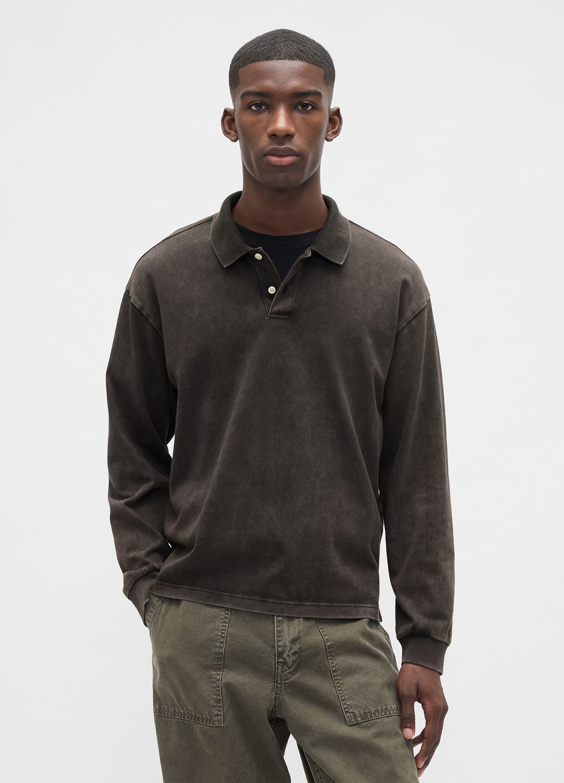 Brown long-sleeve cotton polo