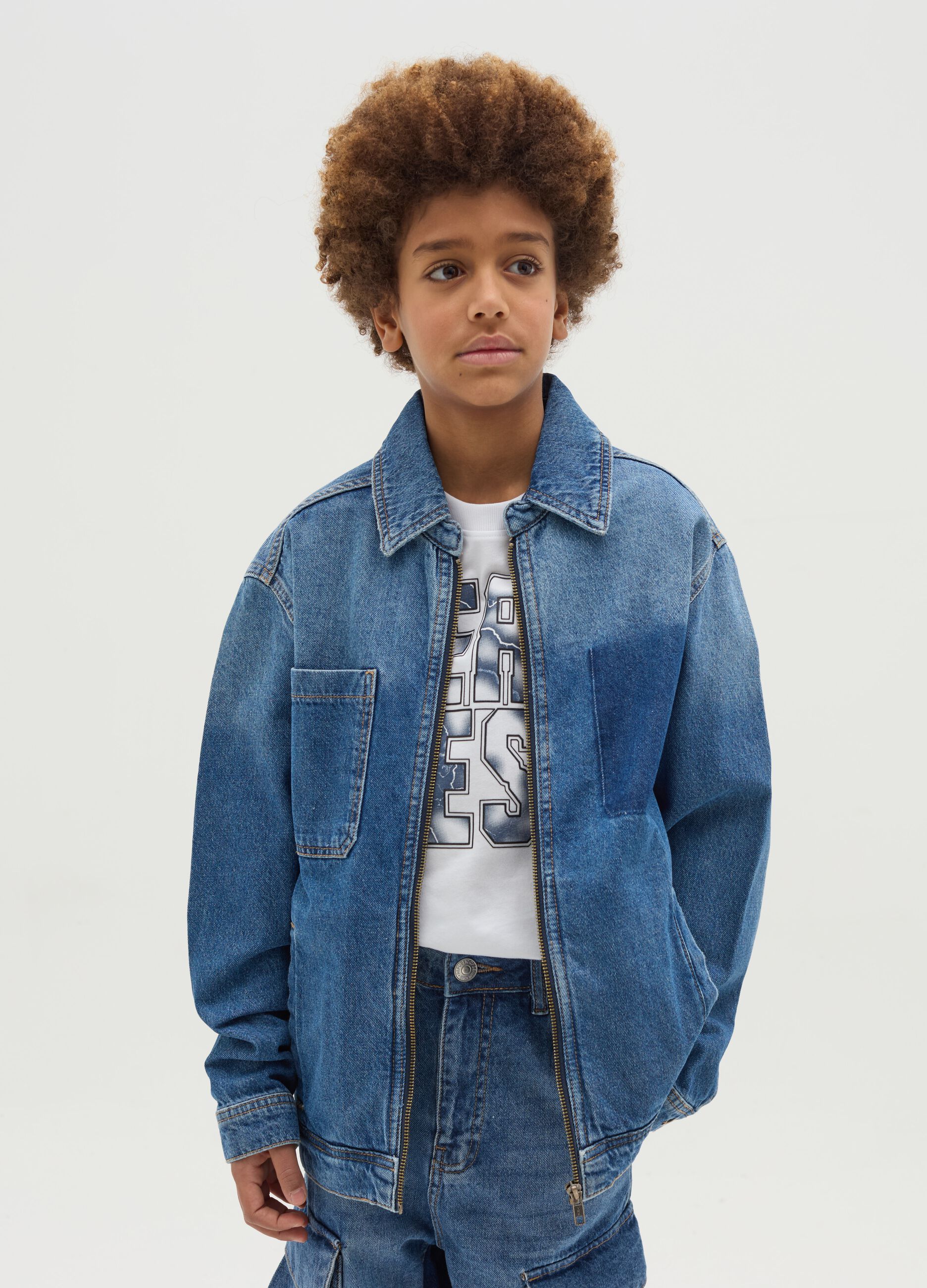 Giacca full-zip in denim