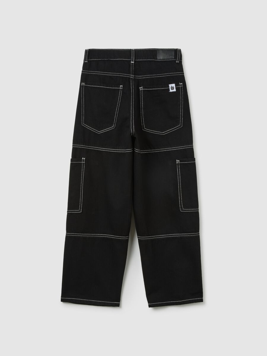 Jeans cargo neri da ragazzo in puro cotone skater fit_4