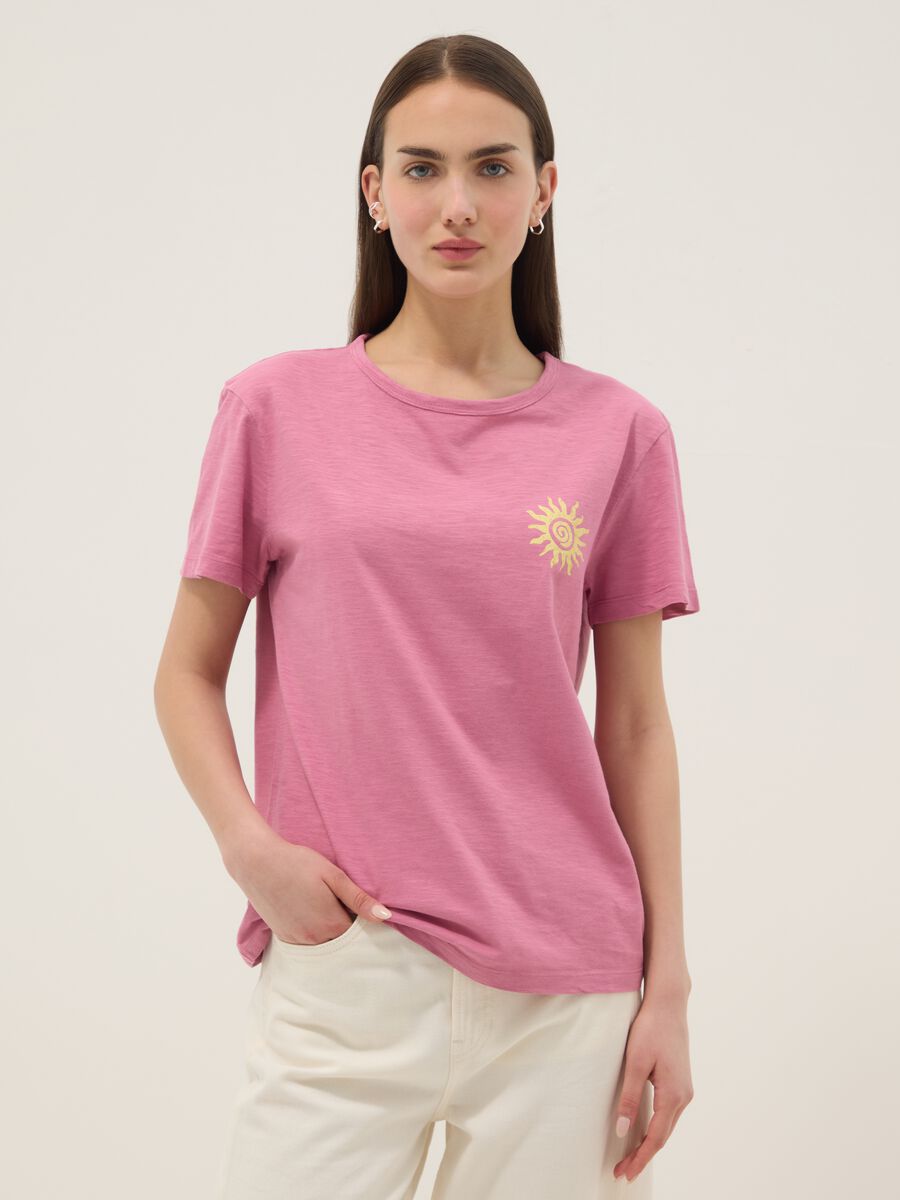 Pink pure cotton relaxed-fit T-shirt with sun print_1
