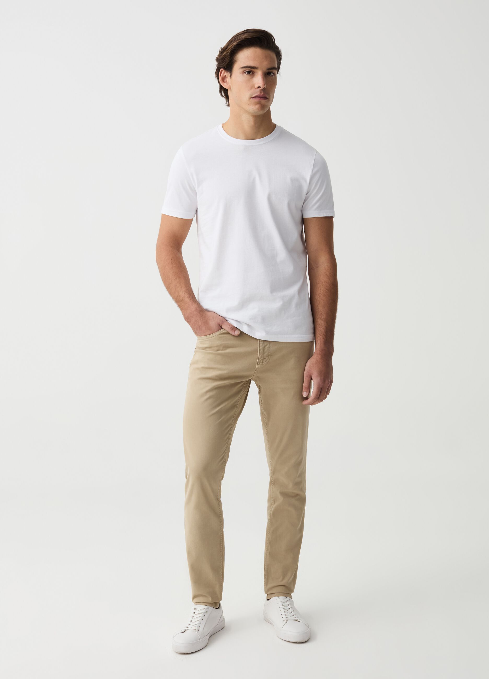Five-pocket stretch cotton trousers